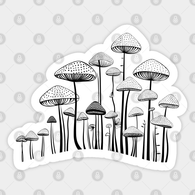 Poisonous wild Mushrooms one line art Sticker by Sara-Design2